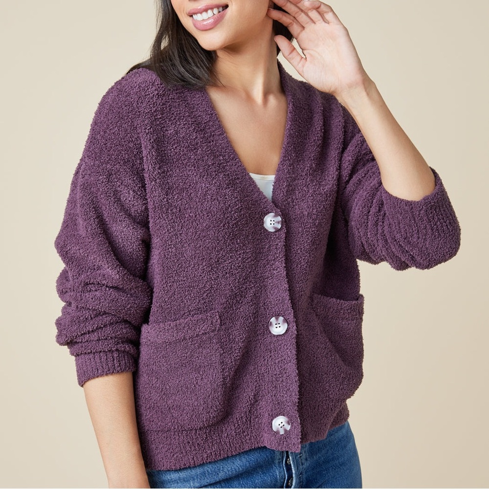 SOFTiES marshmallow crop cardigan in fig & 2 patch pockets-NWT